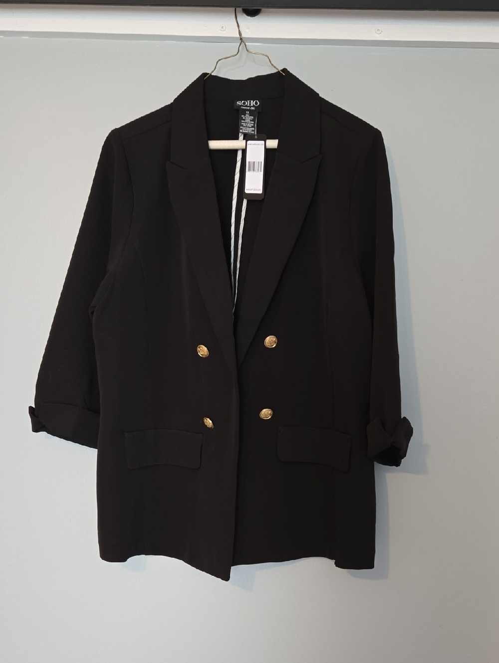 Soho Black Double-Breasted Blazer with Gold Buttons